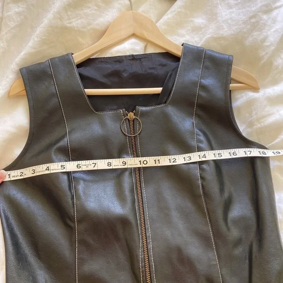 60s mod vintage leather look zip front mini shift dress small to medium - Picture 5 of 7